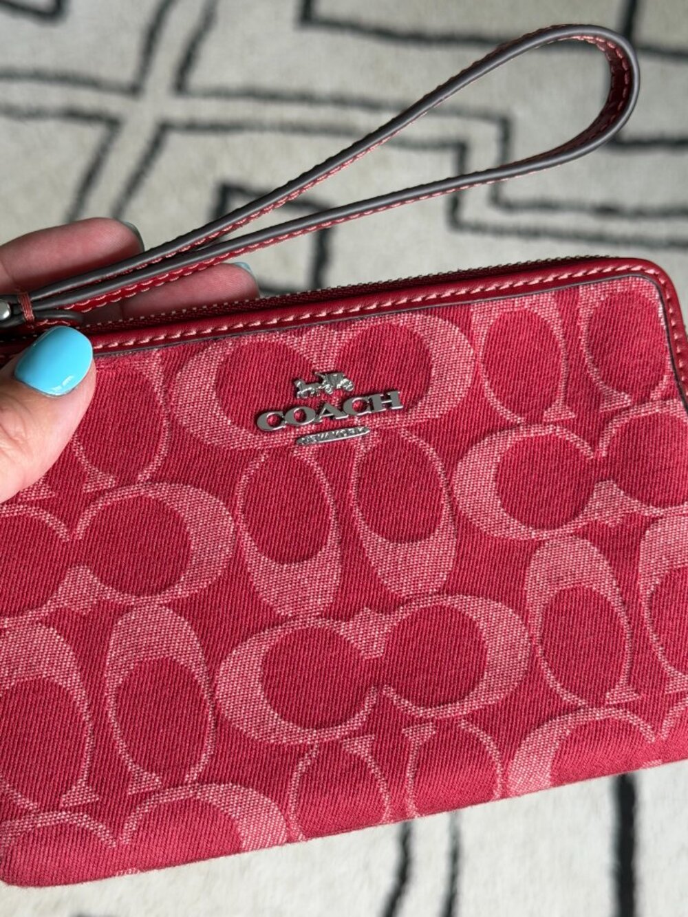 NWT Coach Signature RED Denim Wristlet Zip Around Wallet SOLD OUT!
